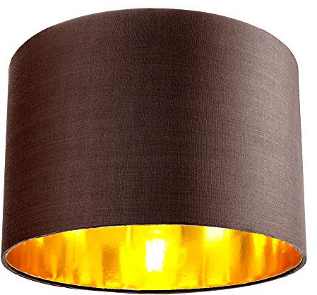 Contemporary and Chic Chocolate Brown Cotton 12 Table or Pendant Circular Drum Lamp Shade with Shiny Copper Inner - 60watt Maximum by Happy Homewares