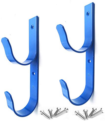 2 Stück Set breite Pool Stangen Aufhänger Heavy Duty Blau Aluminium Halter Haken mit Schrauben Perfekte Hakenhalter für Schwimmbad, Teleskopstangen, Skimmer, Netze, Bürsten, Vakuumschlauch