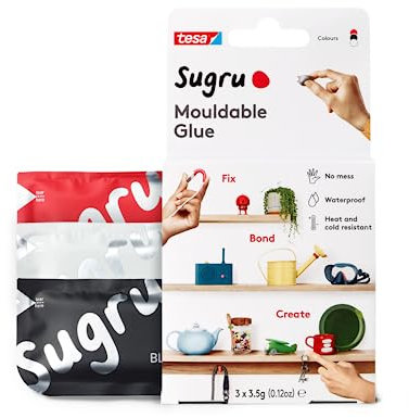 Sugru by tesa - Moldable Multi-Purpose Glue for Creative Fixing and Making, Black, White & Red, 3 Piece