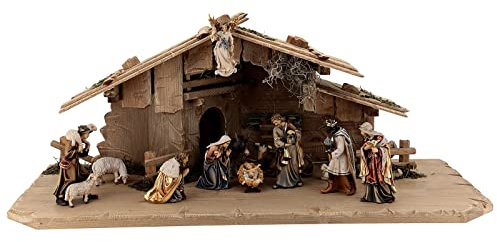 Holyart Hütte Mod. Heilige Nacht mit 13 Krippenfiguren Kostner 12cm