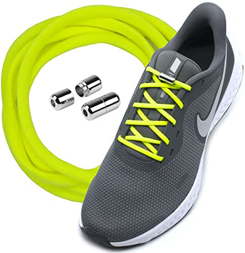 Run out sports Elastische Schnürsenkel ohne binden mit Metallkapseln rund Schuhbänder mit Schnellverschluss bunt Kinder Erwachsene (Electric Yellow)