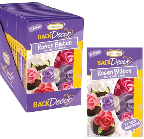 Günthart BackDecor | Rosenblüten aus feinster Oblate | VKE mit 8 Packungen | Rosen | GLUTENREI | LAKTOSEFREI | geeignet für deine Kuchen und Cupcakes