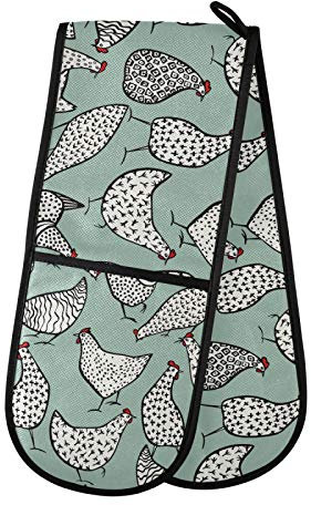 Moyyo Oven Glove Abstract Hand Drawn Chickens Hens Double Oven Glove Heat Resistant Kitchen Oven Mitt with Soft Quilted Cotton Lining Filling Pot Holders for Basking Cooking Pizza Microwave