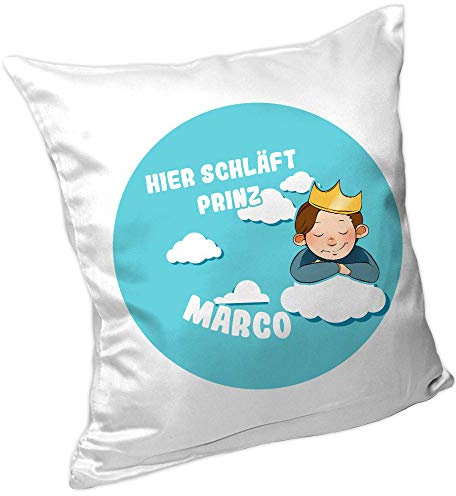 Eurofoto Kissen mit Namen Marco und Schlafender-Prinz-Motiv für Jungen| Namenskissen personalisiert | Kuschelkissen | Schmusekissen