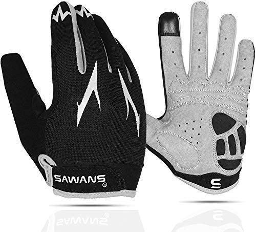 SAWANS Cycling Gloves Full Finger Mountain Bike Gloves Padded Breathable Touchscreen MTB Road Biking Gloves for Men Women Camping,Cycling,Running (Black, XL)