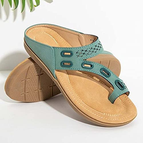 Sandales Femmes Plates Chaussures Orthopedique Confortables Été Tongs À Talons Plats Hallux Valgus Correcteur Claquettes Nu Pieds pour Filles Plage,Vert,42