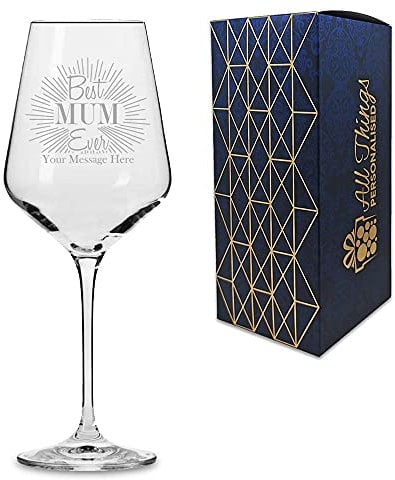 Personalised Engraved Infinity Wine Glass with Best Mum Ever Design, Gift Boxed, Personalise with Any Name
