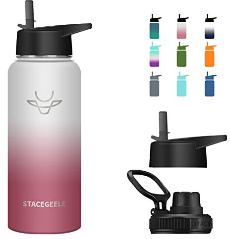 STACEGEELE 1180ml Insulated Vacuum Water Bottle with Spout Lid & Screw on Top Stainless Steel Flask for Boys and Girls Leak Proof Lightweight Eco Friendly 40oz Garnet