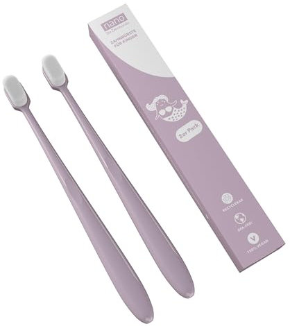 nano Die Zahnbürste. 2er-Pack | Nano Zahnbürste | Kinder Zahnbürste | 18.000 Borsten | Weiche Zahnbürste | Extra weich | Baby Zahnbürste | Super soft | Sensitiv | Sanfte Zahnbürste | Altrosa