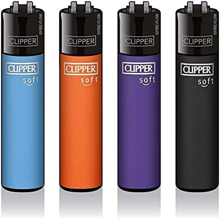 Original Clipper Feuerzeuge Einfarbig 4er Set (z.B. Soft Touch, Crystal, Metalic, solid Fluro) + 1 Clipper DHOBIA Feuerzeug GRATIS (Soft Touch #2)