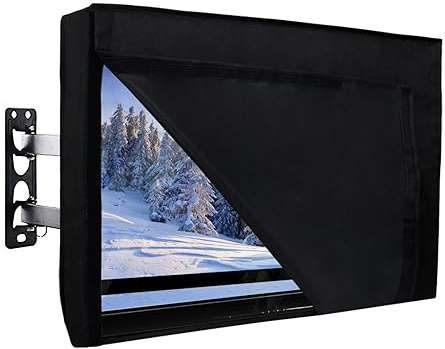 Outdoor-TV-Abdeckung mit aufklappbarer Frontklappe zum Fernsehen, bequeme Verwendung ohne Entfernen, langlebige TV-Abdeckung mit kostenlosem Reinigungstuch (91,4–96,5 cm, Schwarz)