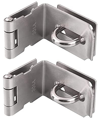 WANLIAN 2 Stück 90 Grad rechtwinklige Vorhängeschloss Haspe Türverriegelung 90 Grad für Push/Schiebetür/Scheunentür, 2,0 mm Dicke, satiniertes Nickel, 10,2 cm