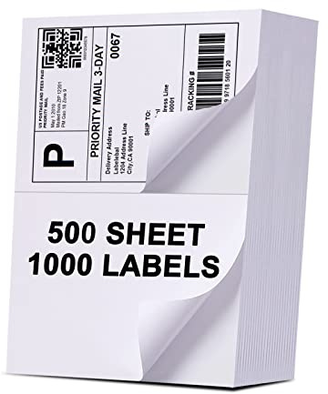(1000 Labels/500 Sheets)Labelebal Half Sheet Self Adhesive Shipping Labels for Laser & Inkjet Printers, 8.5 x 5.5 Shipping Mailing Labels, 2 Per Page Shipping Labels, 5 1/2 x 8 1/2 Half Sheet Labels