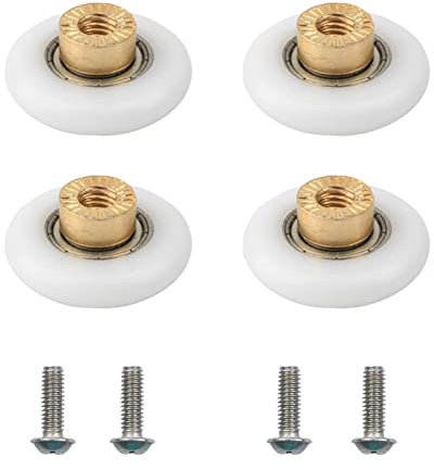 UFURMATE Rodillo de puerta de ducha, 4 poleas de cobre para puerta de baño, corredores de puerta de ducha, ruedas correderas de vidrio curvadas para puertas de baño piezas de repuesto (diámetro 19mm)