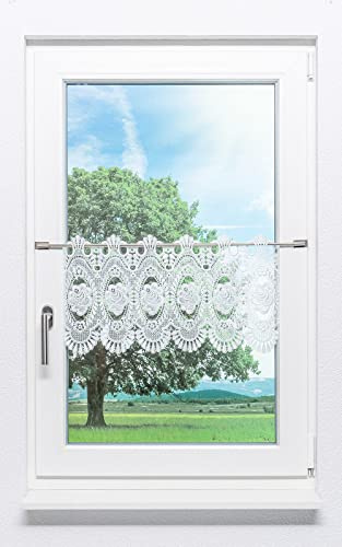 Plauener Spitze Scheibengardine Blumenspitze #1W (BxH) 136,5cm x 32cm weiß