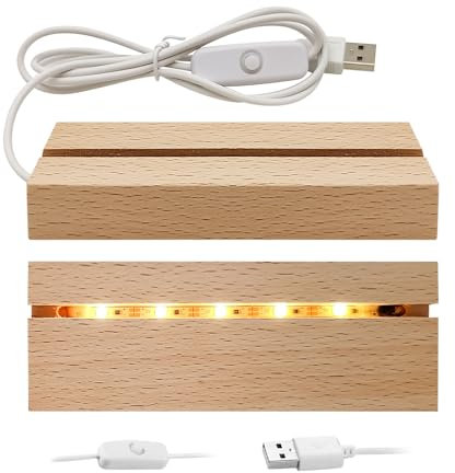 YWNYT 2 Pack/4 Pack LED Lights Display Base, Wooden Rectangle Display Pedestal Art Lights Display Stand for Crystal Glass Resin Art DIY Decorative Ornament (2 Pack)