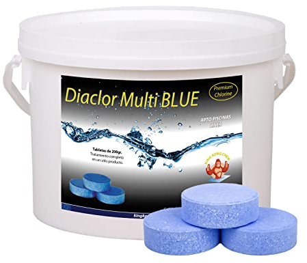 Pastillas de Cloro DIACLOR Multi Blue 3 KG - Envasado Individual - 15 Pastillas de Cloro Multiacción Efecto clarificante Extra Potente (Pastilla 200 gr - Diámetro 7,5 cm) - SIN Cobre (3 kg)
