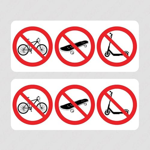 2 Autocollant de 5 CM Panneau Interdit aux vélos, Skateboards et trottinettes