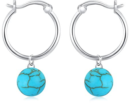 Türkis Ohrringe Creolen 925 Sterling Silber Türkis Ohrhänger für Damen Türkis Kugel Kleine Huggie Ohrringe Türkis Schmuck Geschenk Valentinstag für Mädchen Kinder