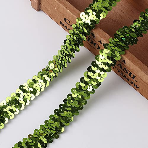 CNFQ 10 yards Elastisches glänzendes Paillettenband Applikation für Hochzeit Kostüm Brautschmuck PVC (Grün)