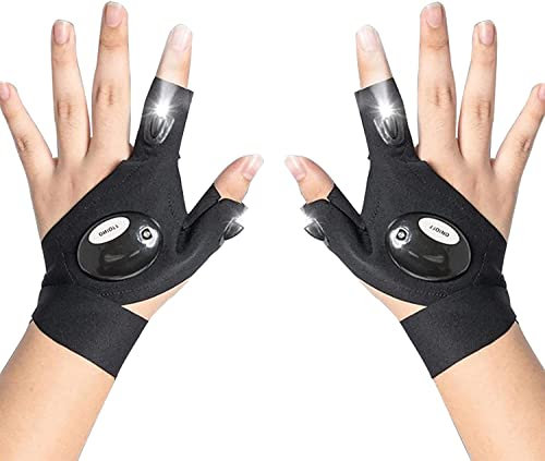 2 LED Flashlight Gloves Outdoor,Work Gloves with Light for Darkness Places, Fishing, Camping and Hikings