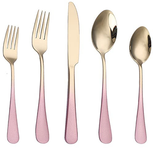 Ensemble d'argenterie rose à changement progressif for 8 couverts de cuisine, mariage, restaurant, ustensiles de table, Saint-Valentin, nouvel an, comprend un couteau, une cuillère, une fourchette et