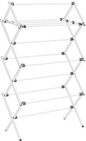 SONGMICS Wäscheständer, Standtrockner klappbar, kompakt, platzsparend, Stahlrahmen, 37 x 75 x 135,1 cm, einfacher Aufbau, für Innen- und Außenbereich, weiß LLR770W01