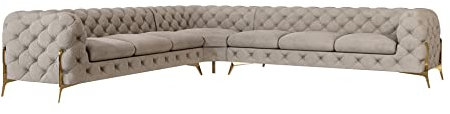 S-Style Möbel Milton Chesterfield Ecksofa Sofa L-Form Couch Eckcouch Wohnzimmer Möbel Wohnlandschaft Polstersofa mit Metallfüßen 7-Sitzer 323x323x73 cm Dunkelcreme