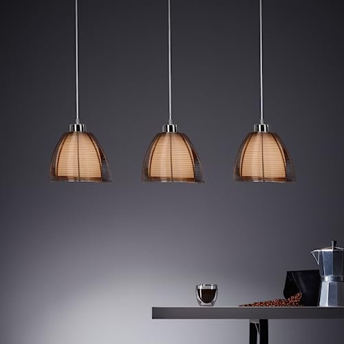 Lightbox 3 flammige Hängelampe - Pendelleuchte mit kürzbarem Kabel - 121 cm Höhe & 80 cm Länge - 3 x E27 Fassung - max. 60 W - aus Metall/Glas in Bronzefarben/Chromfarben