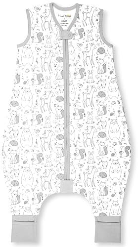 Mama Cheetah Baby Schlafsack mit Füße 1.0 TOG, Ganzjahres Schlafsack, Bio-Baumwolle Baby Schlafsäcke ohne Ärmeln Babyschlafsack mit Beinen für Junge Mädchen, 80cm (Baby Höhe 82-92cm)