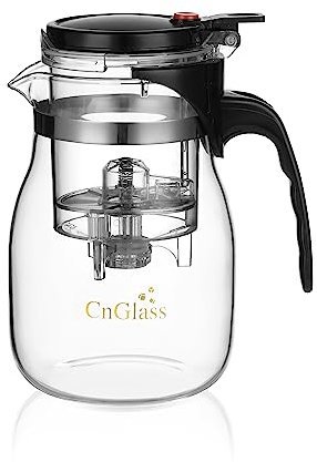 CNGLASS Glass Teapot with Removable Infuser,25oz(750ml) Clear Tea Kettle with One Button Press to Filter The Tea Soup,Loose Leaf and Blooming Tea Maker