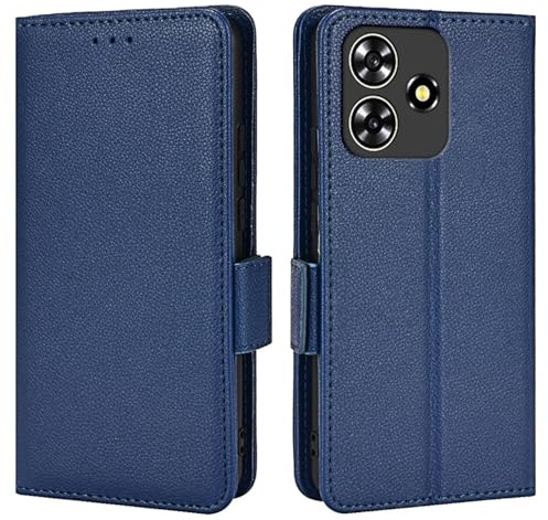 Topme Leder Tasche Hülle für ZTE Blade A73 (4G) / V50S / V50 Smart (6.6 Inches), [einfache Telefonhülle mit Litschi-Muster] - Dunkelblau