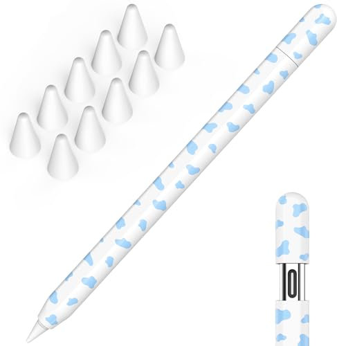 NIUTRENDZ Cow Print iPencil Case for Apple Pencil USB-C Case Cover Silicone Protective Sleeve Skin with 10pcs Apple Pencil Tips Cover (Blue, Apple Pencil USB-C)