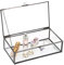 TOLIDA Caja grande con tapa de cristal vintage – Expositor rectangular de joyería para anillos, pulseras, collares – Almacenamiento de mesa (negro)