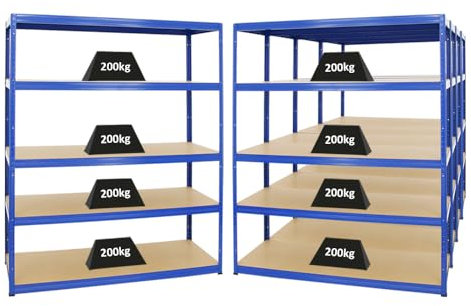 PROREGAL Mega Deal 5er-Set Schwerlastregale Giant Elephant 180x150x60cm mit 5 Ebenen Fachlast 200kg Blau, Kellerregal, Steckregal, Garagenregal, Lagerregal