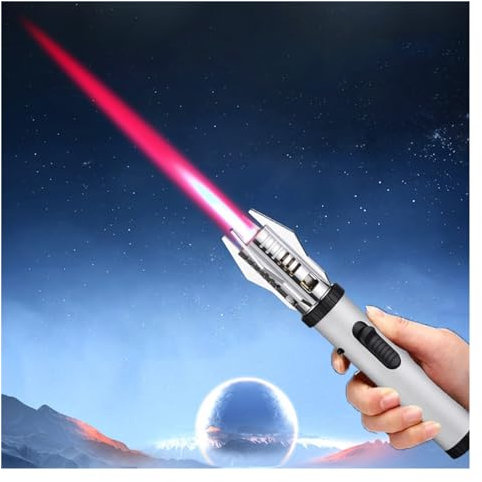 Metal Large Fire Windproof Blue Flame Lighter, Refillable Butane Torch Lighter With Safety Lock And Adjustable Red & Blue Flames, Multifunctional Large Windproof Welding Torch Lighter (Color : Silver