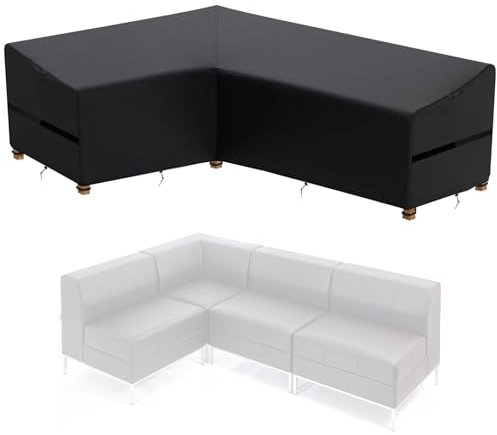 Housse de Protection pour Meubles de Jardin en Forme de L Imperméable,Housse de Canapé D'Angle de Jardin avec Cordon de Serrage, Bache Salon de Jardin en Forme de L 420D (225*286*60cm,Noir)