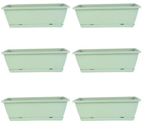 Fioriera fioriera da finestre 6pcs fioriera ventilata con fioriera rettangolare PP di drenaggio con vassoio 16.9x7.1x6.3in fiorente fiore di fiore per il giardino da davanzali del balcone, verde