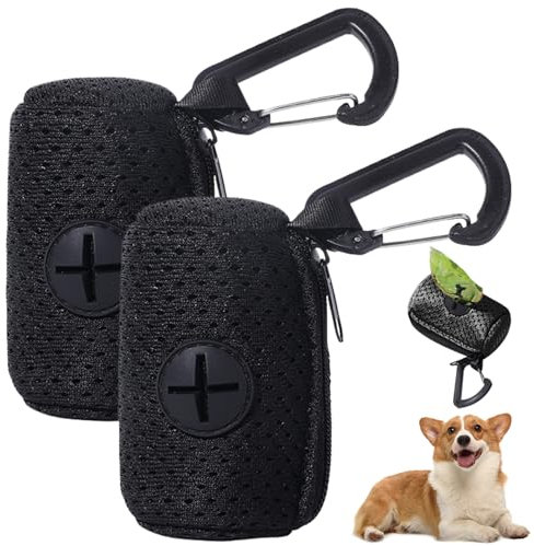 Kotbeutelspender Hundekotbeutelspender 2pcs Hunde Poop Beutel Spender Mit Schnalle Atmungsaktives Waschbares Tragbares Hundekotbeutelhalter FüR Leinen Haustasche Keine Poop Tasche Schwarz