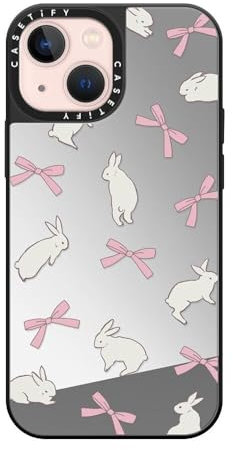 CASETiFY Mirror iPhone 13 Mini Case [Reflective / 4.9ft Drop Protection/Compatible with Magsafe] - Rabbit Ribbon - Silver On Black