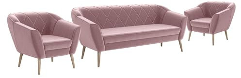 MEBLINI Mini Sofa Set 3-1-1 für Wohnzimmer - Mini Lounge für fünf Personen - Küchensofa - Sofa Klein - Sitzgarnitur - Polstergarnitur - Sofagarnituren - GISELA - 3+1+1 - Rosa Samt