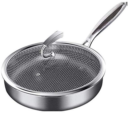 CCKUHN Bratpfanne Bratpfanne Wok mit Deckel Edelstahl Bratpfanne Pfanne Hausmannskost Spiegelei Steaktopf Induktionsherd Gasherd Universal