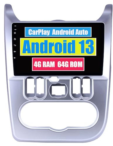 RoverOne Unidad principal estéreo CarPlay para Renault Logan 1 Sandero 2009-2015 para Dacia Duster 2010-2017 Android Auto pantalla táctil Sat Navi Bluetooth WiFi reproductor de radio