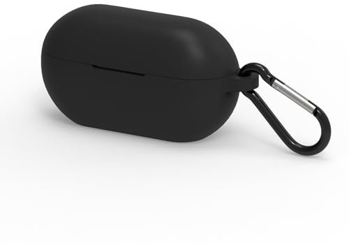 Geekria Silicone Case Cover Compatible with Beats Solo Buds True Wireless Earbuds, Protective Earphones Skin Cover with Keychain Hook, Charging Port Accessible, Front LED Visible (Black)