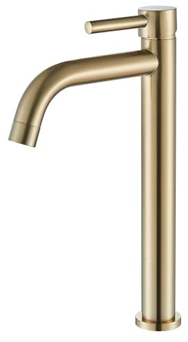 Suguword Gold Bad Wasserhahn Waschtischarmatur Badarmatur hoch Waschbecken Waschtisch Armatur Hoher Auslauf Einhebelmischer für Badezimmer aus Messing
