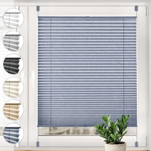 SONELLO Tenda plissettata crush Klemmfix senza foratura, 65cm x 120cm blu scuro, tende plissettate per porte e finestre con morsetti pronta per l'uso,protezione solare,Parti per Il Montaggio Incluse