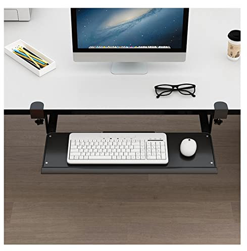 GJGZYY Under Desk Keyboard Tray, Ergonomic 24x10inch Slide-Out Keyboard Mouse Drawers, Pull Out Sturdy C Clamp Mount System, Computer Keyboard Platform Extender for Typing, Black
