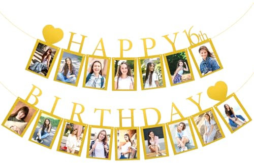 Giantree Happy 16th Birthday Girlande, 16th Geburtstag Banner Hängende Foto Wanddekoration Happy Birthday Girlande Fotogirlande Zum Geburtstag Happy 16 Birthday Alles Gute Zum Geburtstag Banner(Gold)