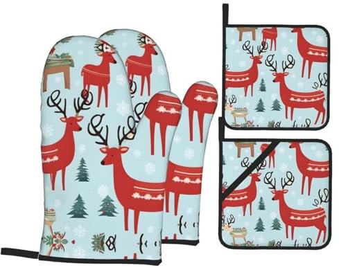 Lot de 4 maniques et maniques de Noël mignons pour barbecue et pâtisserie