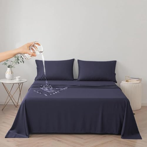 DUJUIKE 100% wasserdichte Schutzdecke oder Liner für Bett, Matratzenschoner für das Bett, Wiederverwendbare Unterlage, Bettlakenschutz (Navy Blau, Super King (230 * 300 cm))